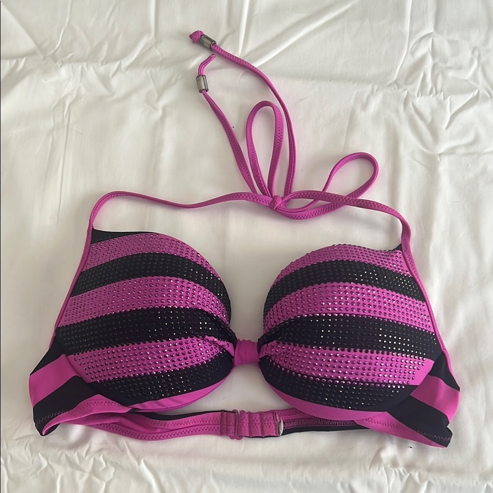 PINK Victoria's Secret Pink and Black Sporty Halter Bikini